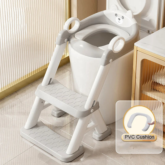 Children's PP Plastic Potty Training Chair Soft Padding Non-Slip Wide Step Stool Ladder Toilet Training Seat for Kids Handle