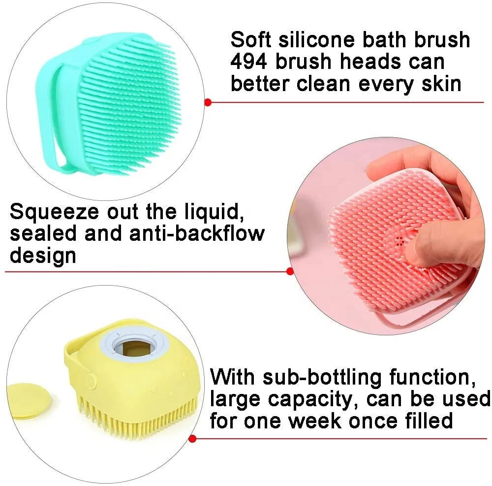 Portable Bathing Brush for Dogs and Cats Silicone Rubber Shower Massage Brush Cleaning Washing Pet Bath Tool