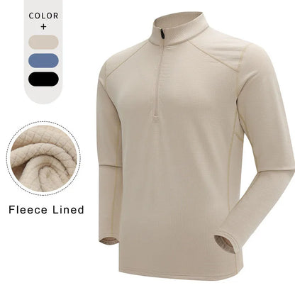 Men's Autumn Winter Fleece Warm Half-Zip Stand-Collar Outdoor Long-Sleeve Running Sports Sweatshirt Cycling Fitness Top