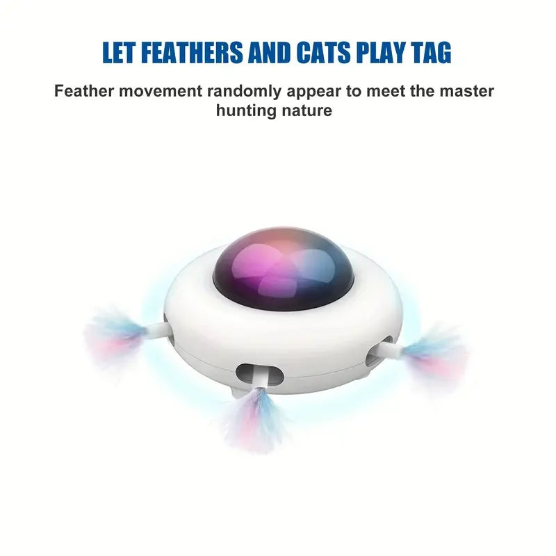 UFO Electric Automatic Interactive Plastic Cat Toy with Feather Teaser for Cats & Kittens-Intelligent Self-Operating