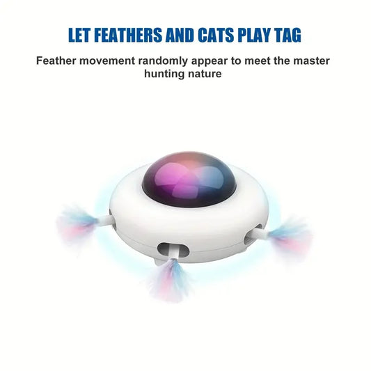 UFO Electric Automatic Interactive Plastic Cat Toy with Feather Teaser for Cats & Kittens-Intelligent Self-Operating
