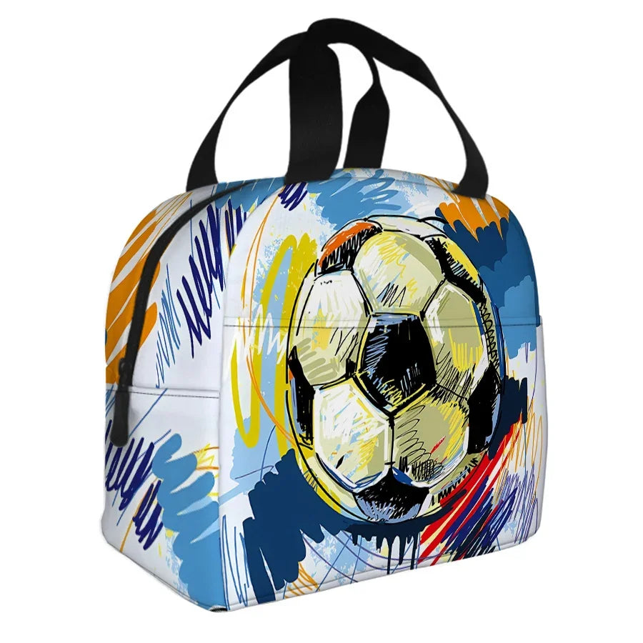 3D Football Pattern Insulated Nylon Bag Eco-Friendly Handheld Small Bag