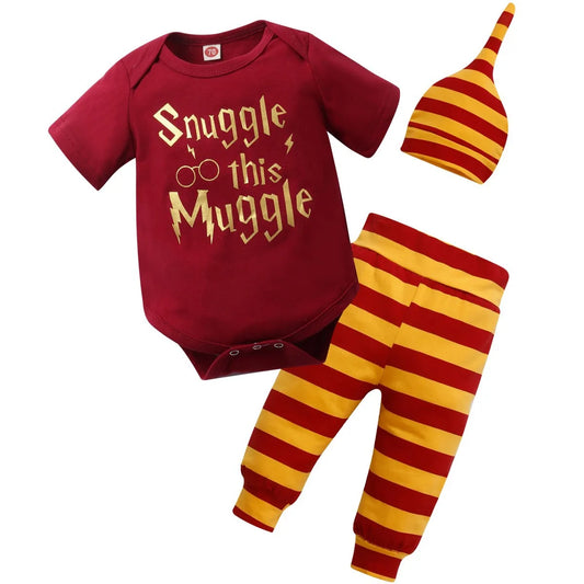 Harry Potter Style Baby Clothing Set Infant Three-Piece Pullover Romper Long-Sleeve Short-Sleeve Black