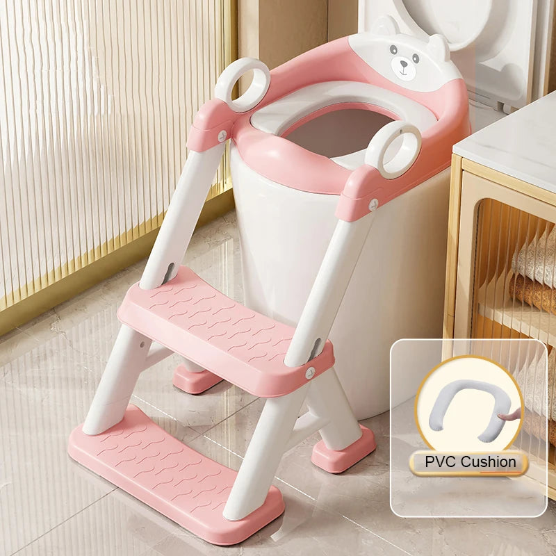 Children's PP Plastic Potty Training Chair Soft Padding Non-Slip Wide Step Stool Ladder Toilet Training Seat for Kids Handle