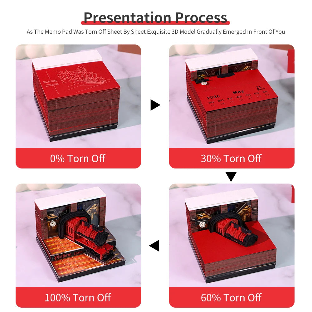 New Product 2026 Gift Idea Hogwarts Express 3D LED Light Paper Craft Magical Train Tear off Model for Hary Potter Fans