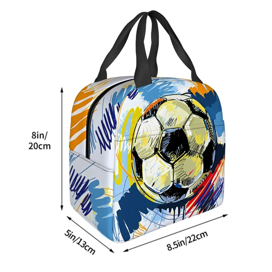 3D Football Pattern Insulated Nylon Bag Eco-Friendly Handheld Small Bag
