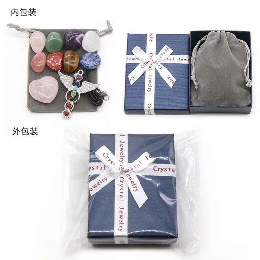 Spiritual Meditation Reiki Agate Gemstone Heart Healing 7 Chakra Irregular Shape Home Decoration Box Set