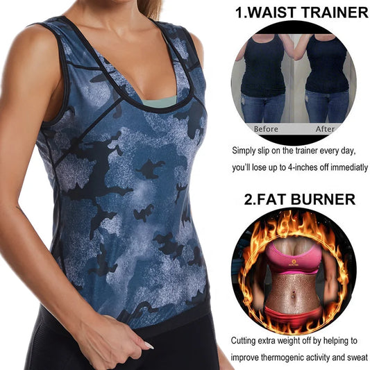 2026Camo Print Women Sauna Sweat Suit Body Shaper Slimming Vest and Pants Loss Weight Polymer Waist Trainer Sauna Suit