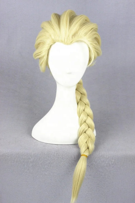 High Quality 50cm Medium Long Beige Frozen Elsa Cosplay WigSynthetic Anime Halloween Party Hear Resistant Hair Wig