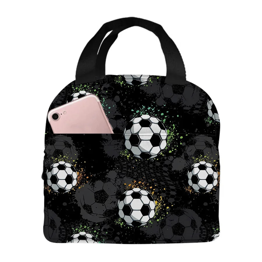 3D Football Pattern Insulated Nylon Bag Eco-Friendly Handheld Small Bag