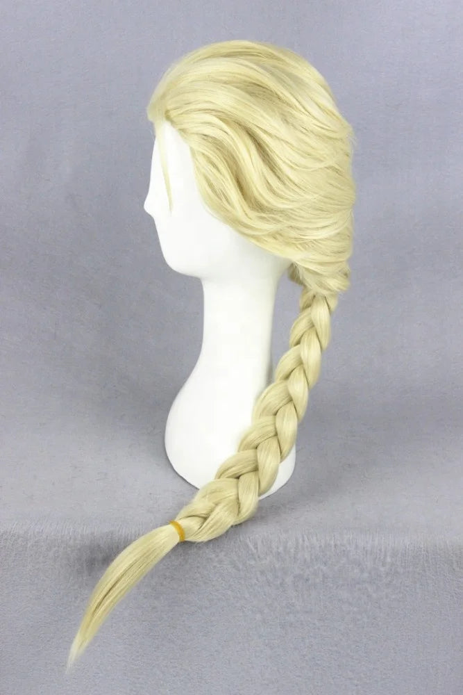High Quality 50cm Medium Long Beige Frozen Elsa Cosplay WigSynthetic Anime Halloween Party Hear Resistant Hair Wig