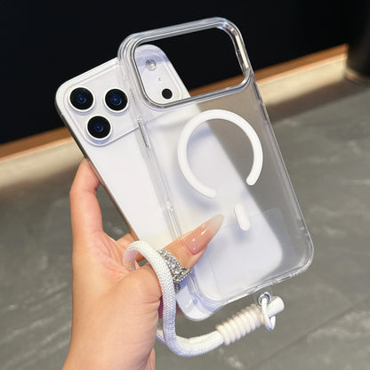 High Transparency and Strong Magnetic Colorful Phone Case with Strap for iPhone 15 16 17 Pro Max PC+TPU Phone Case