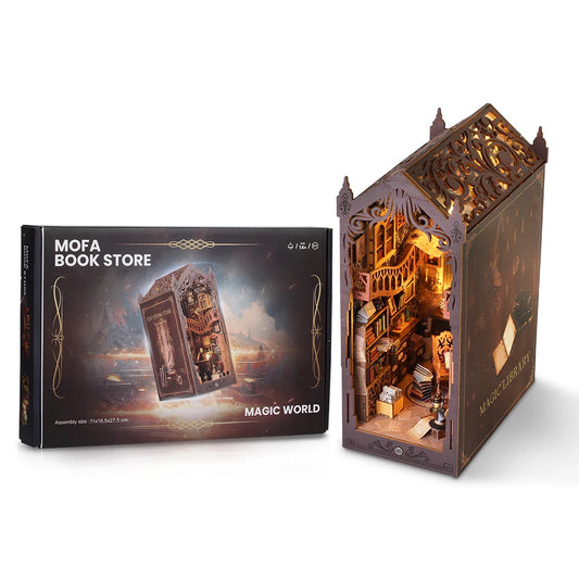 2026 NEW XS LED Light 3D Wooden Puzzle DIY Toy Magic Book Nook Library Kit Harry Doll House Miniatures Bookends Furniture