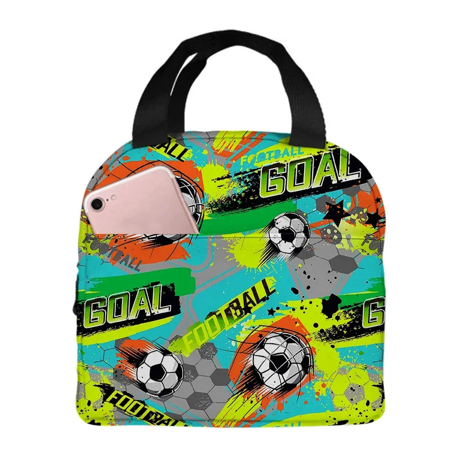 3D Football Pattern Insulated Nylon Bag Eco-Friendly Handheld Small Bag