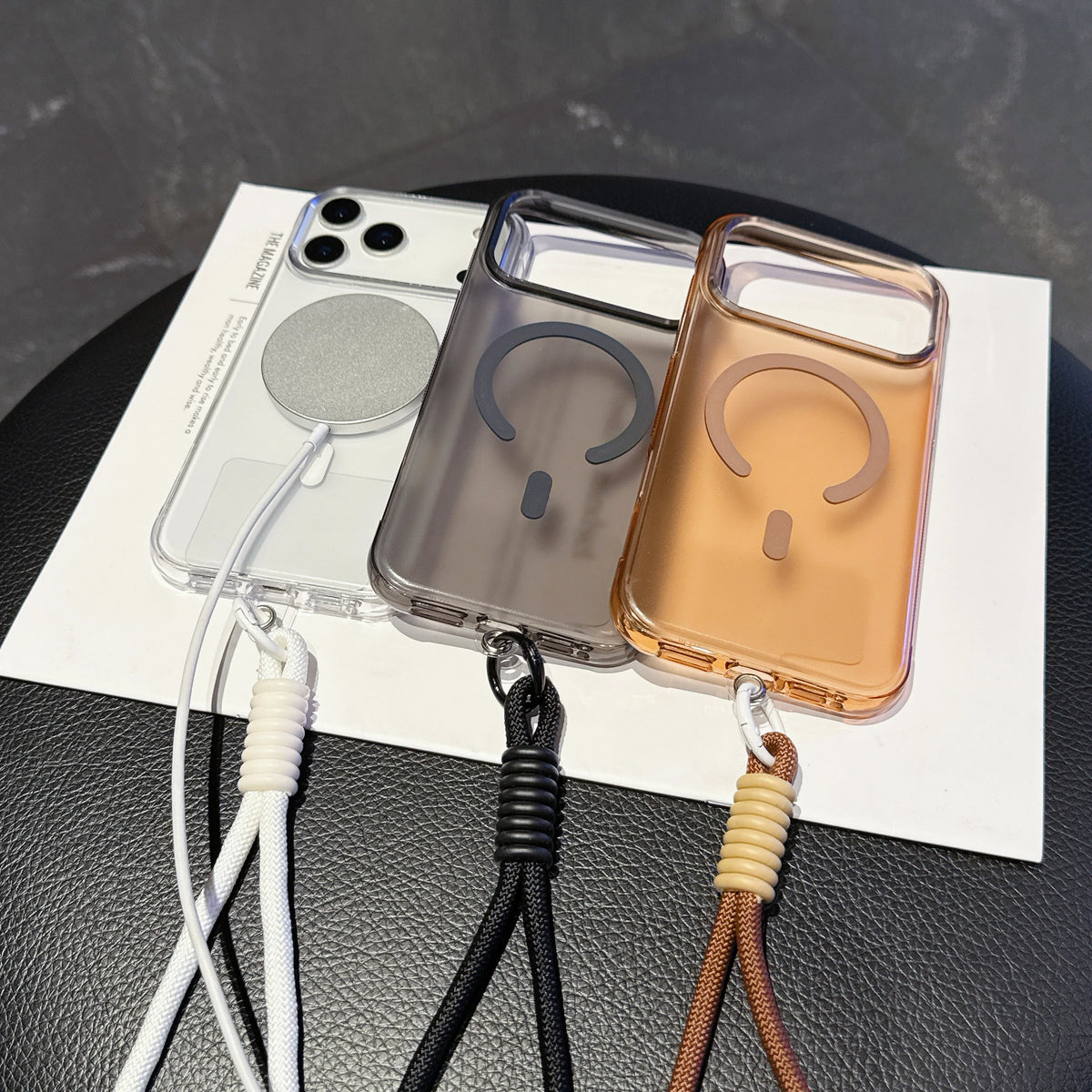 High Transparency and Strong Magnetic Colorful Phone Case with Strap for iPhone 15 16 17 Pro Max PC+TPU Phone Case