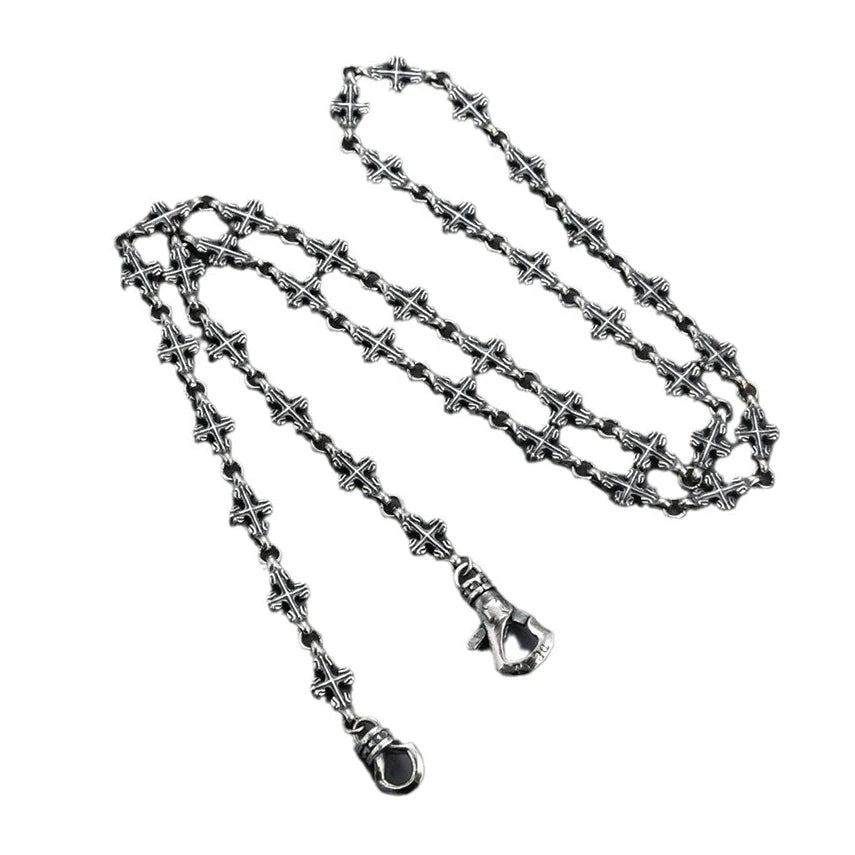 CH Odian Chrome Cruckle Necklace Silver Retro Cross Heart Pendant Jewelry