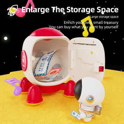 Children's Space Rocket Educational Toy Intelligent Sensing Simulation Fingerprint Recognition Piggy Bank Safe Creative Savings