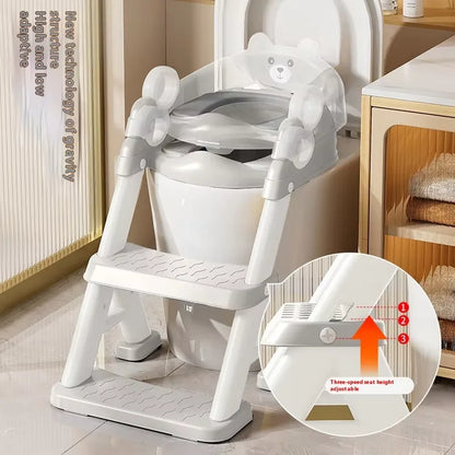 Children's PP Plastic Potty Training Chair Soft Padding Non-Slip Wide Step Stool Ladder Toilet Training Seat for Kids Handle