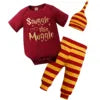 Harry Potter Style Baby Clothing Set Infant Three-Piece Pullover Romper Long-Sleeve Short-Sleeve Black