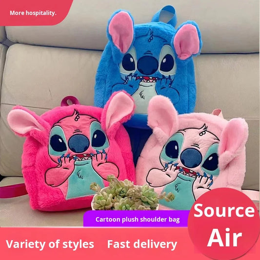 New Cute Cartoon Stitch Plush Polyester Backpack with PP Cotton Filling New Trendy School Backpack for Children