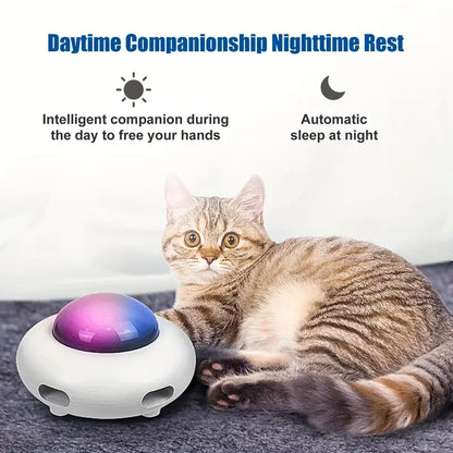 UFO Electric Automatic Interactive Plastic Cat Toy with Feather Teaser for Cats & Kittens-Intelligent Self-Operating