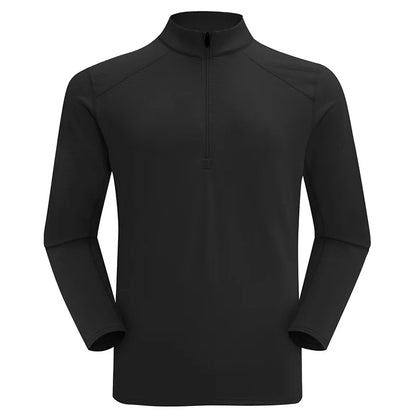 Men's Autumn Winter Fleece Warm Half-Zip Stand-Collar Outdoor Long-Sleeve Running Sports Sweatshirt Cycling Fitness Top