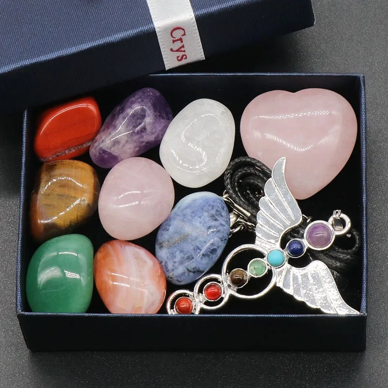 Spiritual Meditation Reiki Agate Gemstone Heart Healing 7 Chakra Irregular Shape Home Decoration Box Set