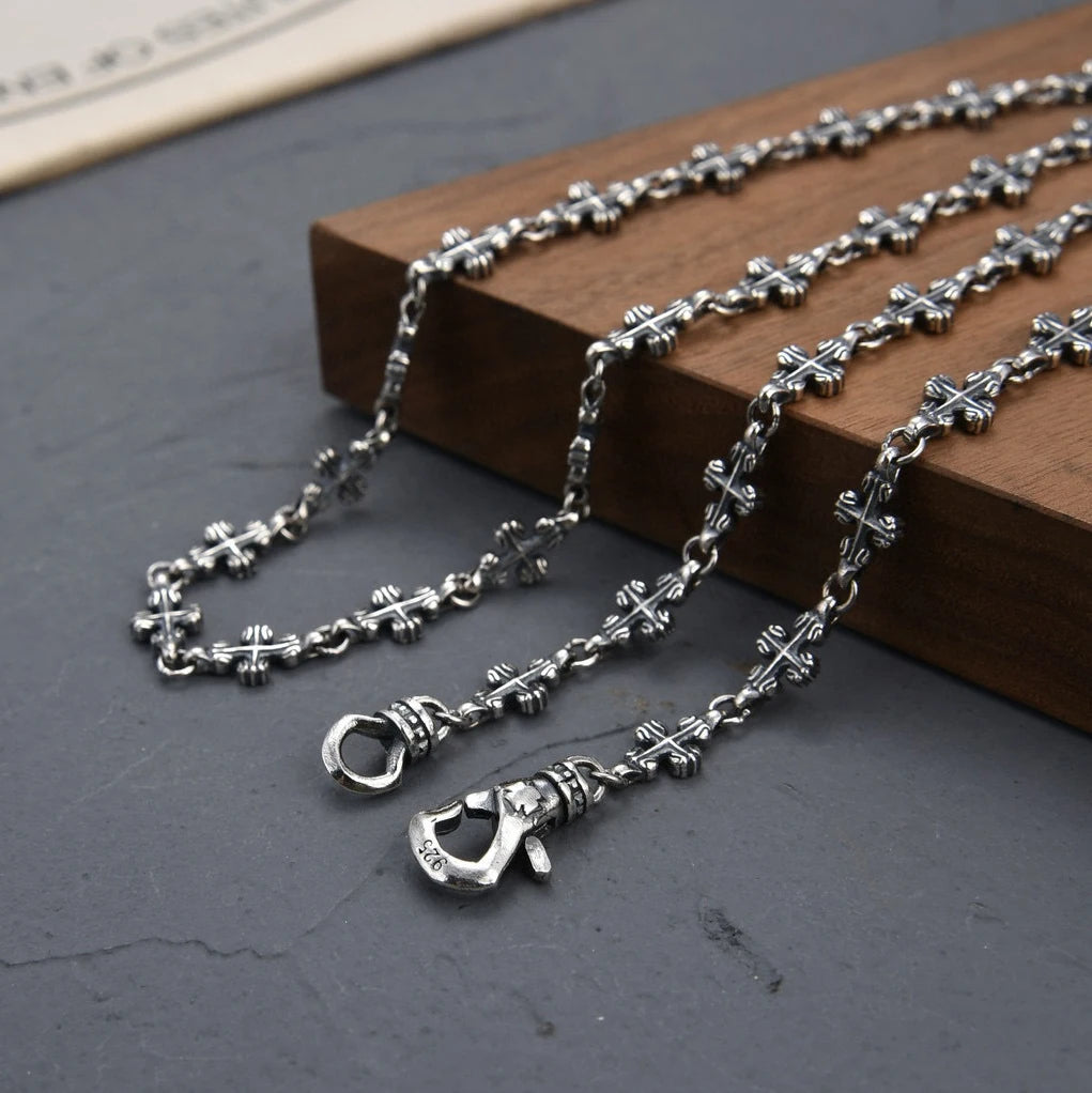 CH Odian Chrome Cruckle Necklace Silver Retro Cross Heart Pendant Jewelry