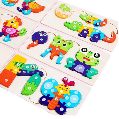 Wooden 3D Animal Dinosaur Frog Chick Growth Jigsaw Puzzle Montessori Cognitive Enlightenment Educational Learning Toys for Kids