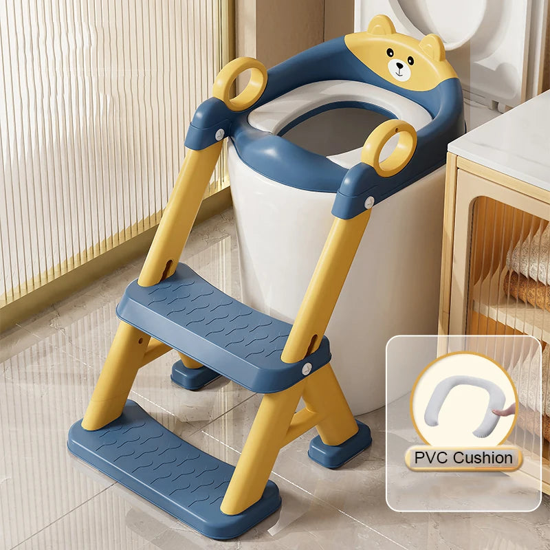 Children's PP Plastic Potty Training Chair Soft Padding Non-Slip Wide Step Stool Ladder Toilet Training Seat for Kids Handle
