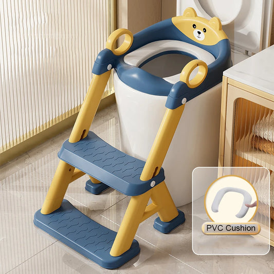 Children's PP Plastic Potty Training Chair Soft Padding Non-Slip Wide Step Stool Ladder Toilet Training Seat for Kids Handle