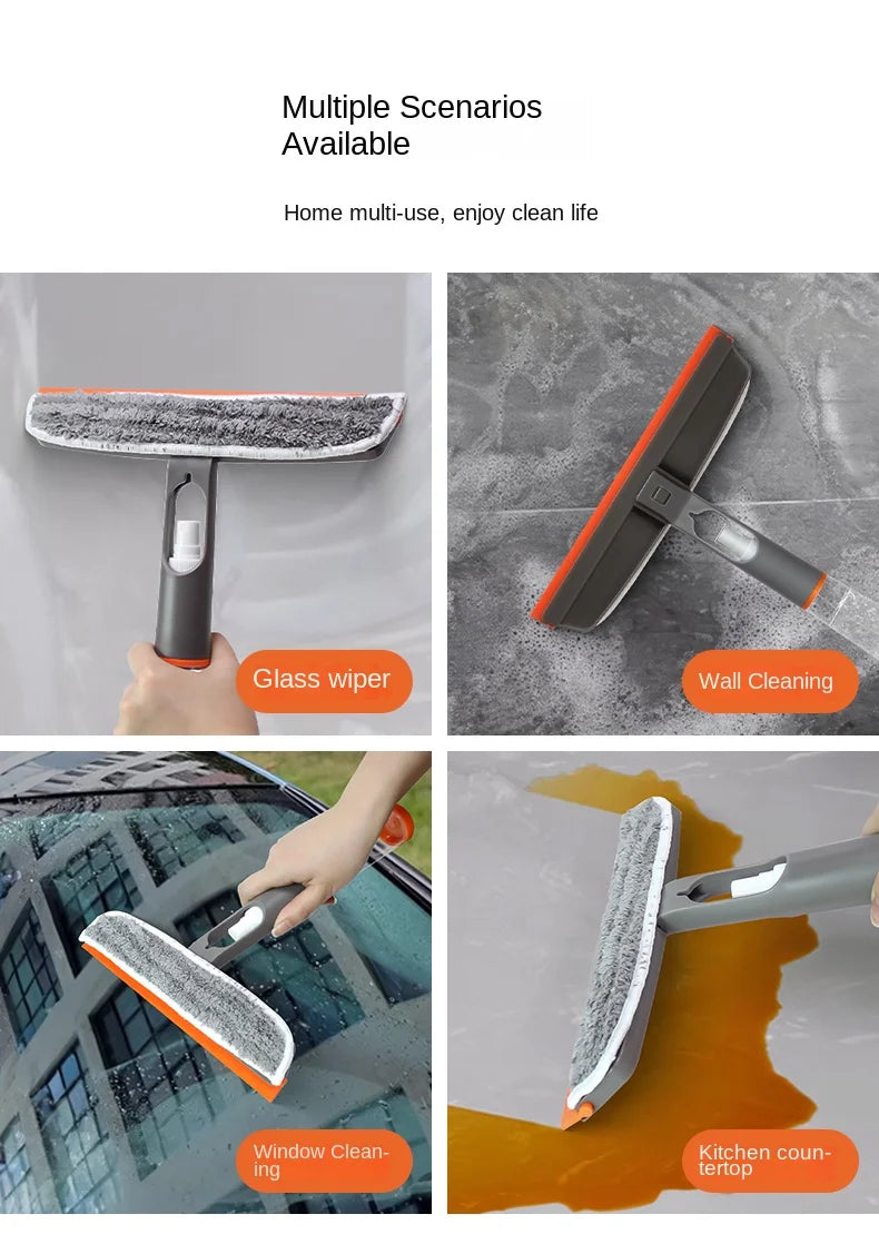 3-in-1 Window Squeegee Detachable Effortless Cleaning Microfiber Scraper Spray Window Cleaner with Spray Bottle