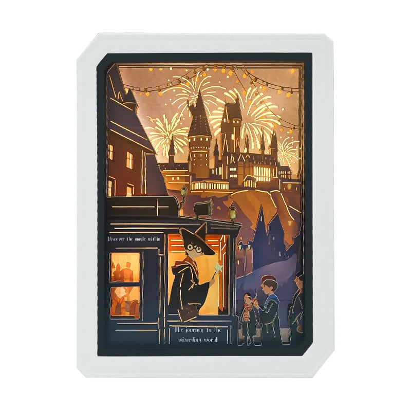 Harry's Castle 3D Wall Pictures Wall Art Living Room Decorative Led Night Lighted Papercut Lightbox Wall for Home Decor Dropship