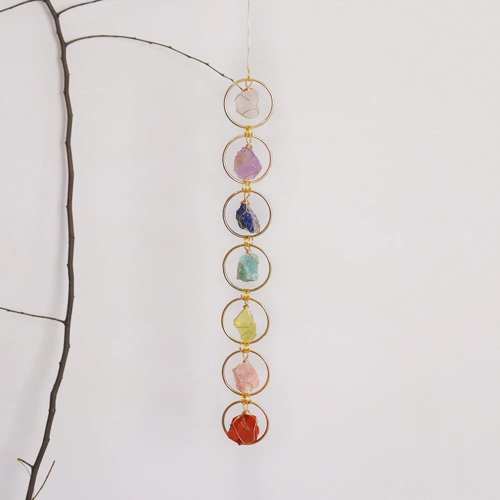 High Quality Natural Healing Crystal Seven Chakra Stonet Raw Crystal 7 Chakra Gemstone Wall Hanger Decor