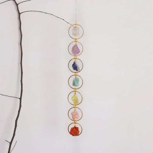 High Quality Natural Healing Crystal Seven Chakra Stonet Raw Crystal 7 Chakra Gemstone Wall Hanger Decor