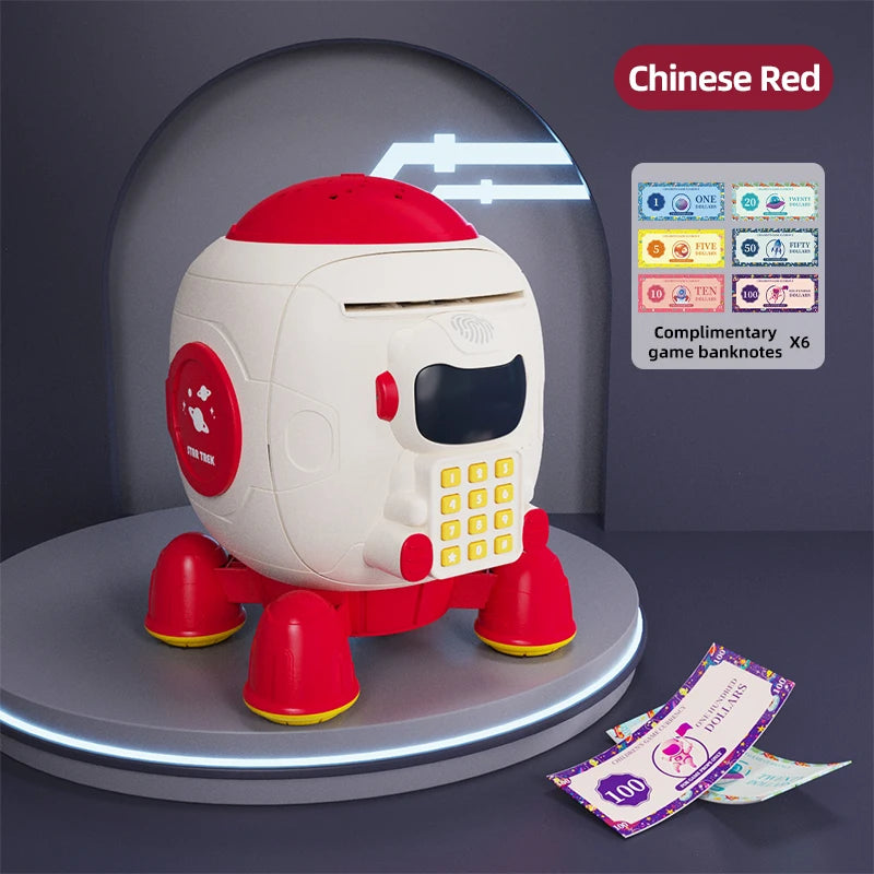 Children's Space Rocket Educational Toy Intelligent Sensing Simulation Fingerprint Recognition Piggy Bank Safe Creative Savings