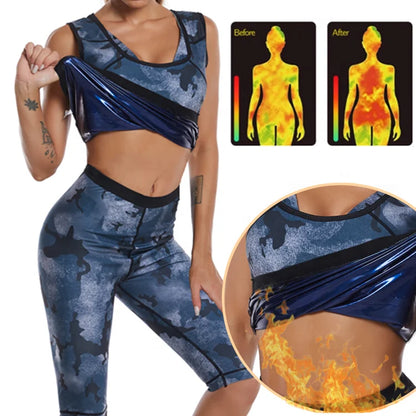 2026Camo Print Women Sauna Sweat Suit Body Shaper Slimming Vest and Pants Loss Weight Polymer Waist Trainer Sauna Suit