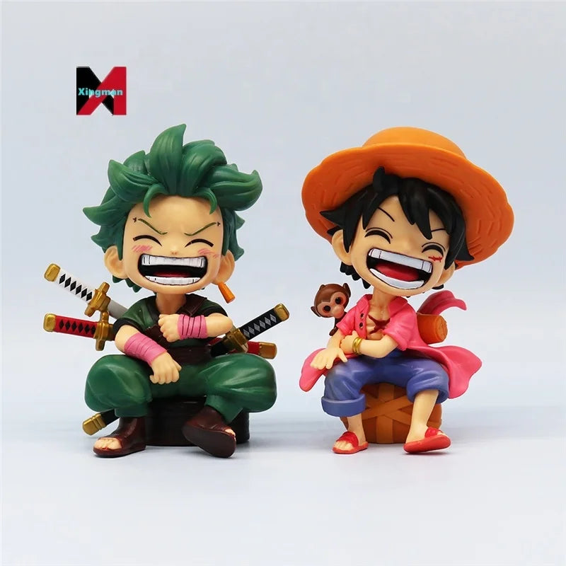 One Pieced Chibi Sitting Pose Luffy Zoro Sanji Trendy GK Figure Car Model Decor Collectible
