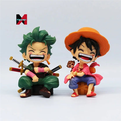 One Pieced Chibi Sitting Pose Luffy Zoro Sanji Trendy GK Figure Car Model Decor Collectible