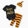 Harry Potter Style Baby Clothing Set Infant Three-Piece Pullover Romper Long-Sleeve Short-Sleeve Black