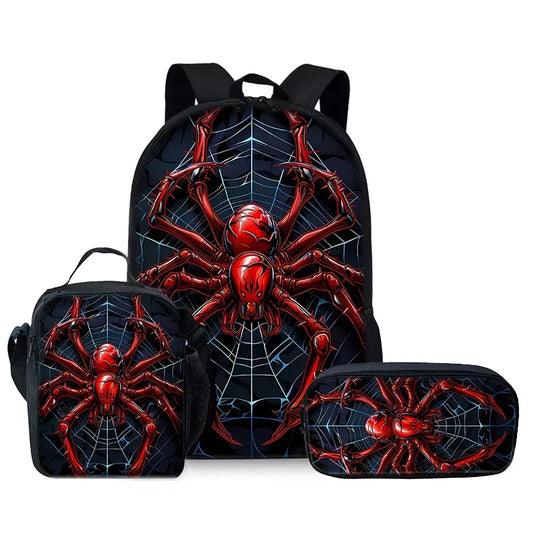 3D Cartoon Spider Waterproof School Backpack Set Best Gift for Boys Children's Three-Piece Backpack