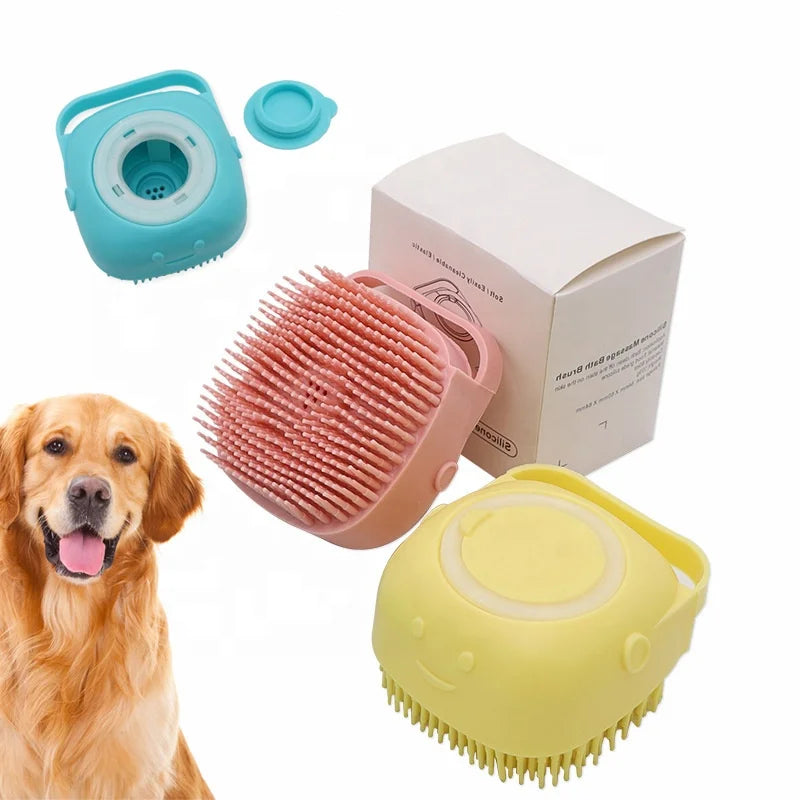 Portable Bathing Brush for Dogs and Cats Silicone Rubber Shower Massage Brush Cleaning Washing Pet Bath Tool