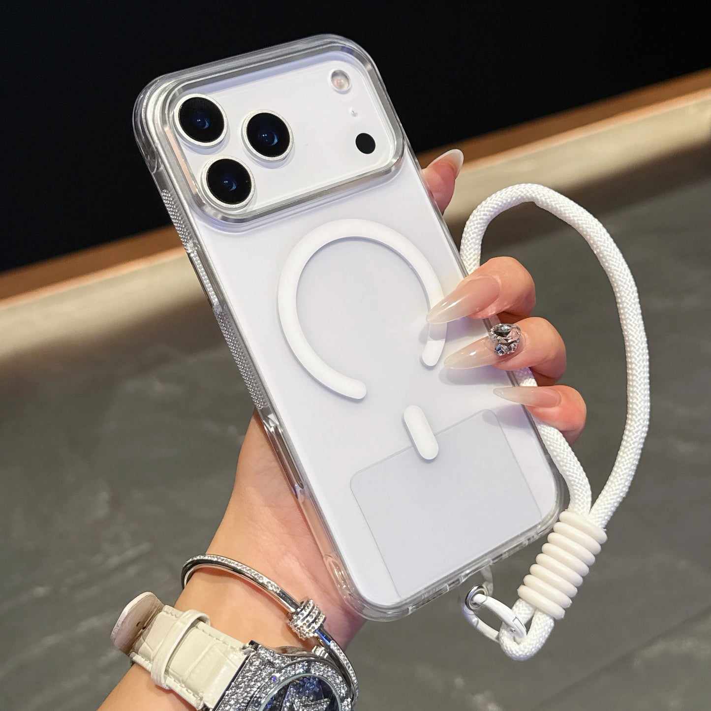 High Transparency and Strong Magnetic Colorful Phone Case with Strap for iPhone 15 16 17 Pro Max PC+TPU Phone Case