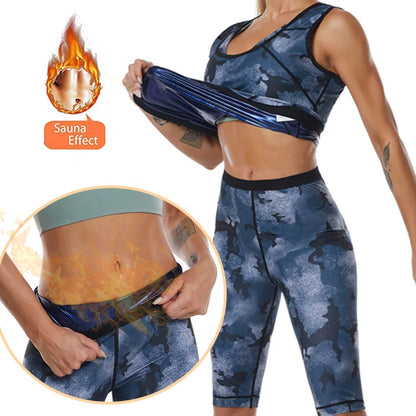 2026Camo Print Women Sauna Sweat Suit Body Shaper Slimming Vest and Pants Loss Weight Polymer Waist Trainer Sauna Suit