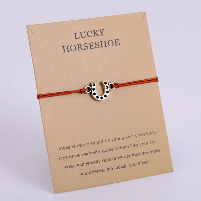Custom Antique Silver Horse Shoe Horseshoe Charm Bracelet Promotional Gift for Men and Women 'Make a Wish' Fashion Jewelry