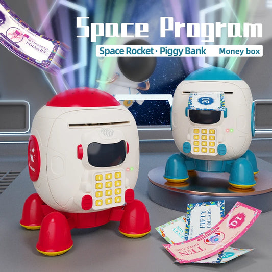 Children's Space Rocket Educational Toy Intelligent Sensing Simulation Fingerprint Recognition Piggy Bank Safe Creative Savings