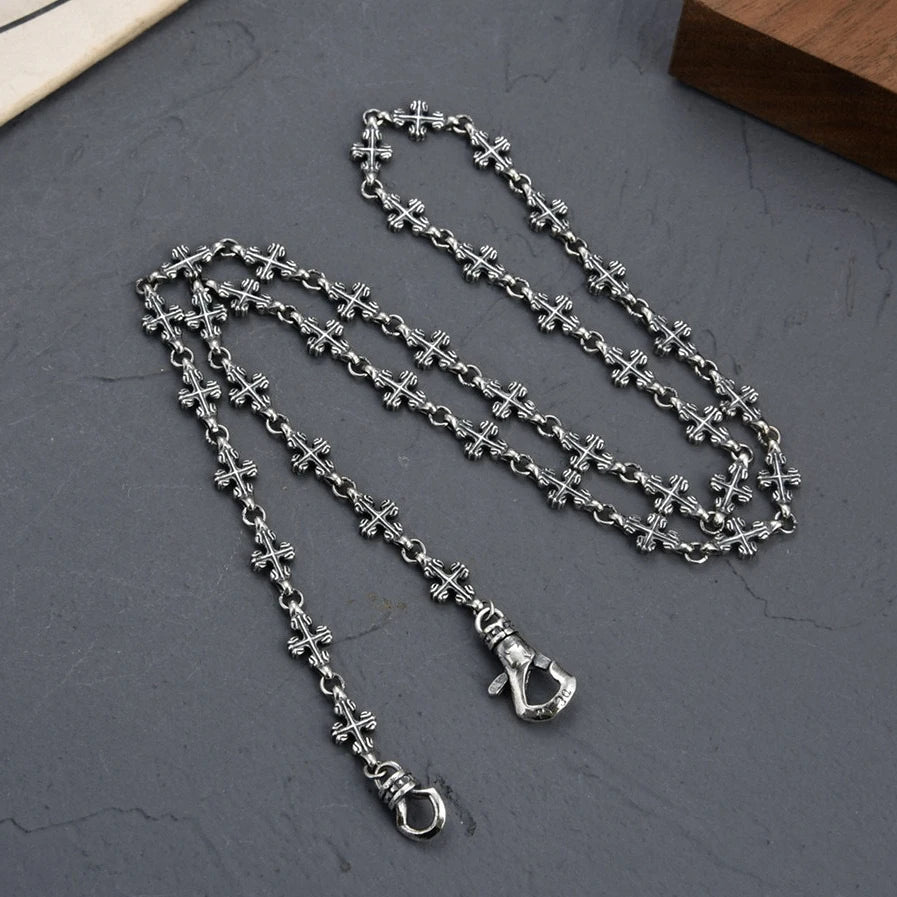 CH Odian Chrome Cruckle Necklace Silver Retro Cross Heart Pendant Jewelry