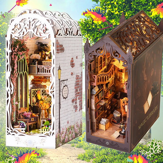 2026 NEW XS LED Light 3D Wooden Puzzle DIY Toy Magic Book Nook Library Kit Harry Doll House Miniatures Bookends Furniture