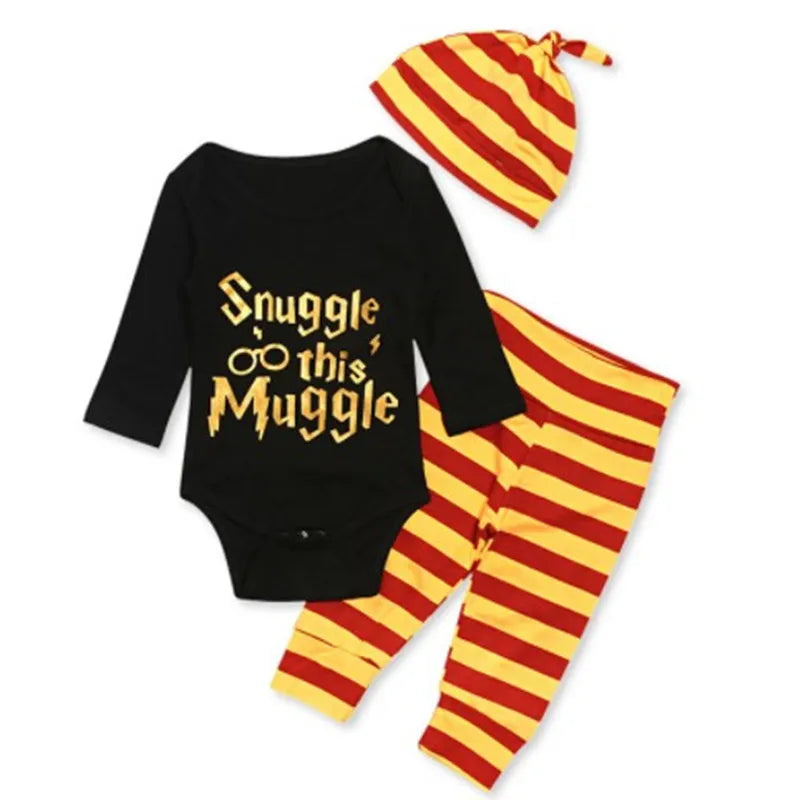 Harry Potter Style Baby Clothing Set Infant Three-Piece Pullover Romper Long-Sleeve Short-Sleeve Black
