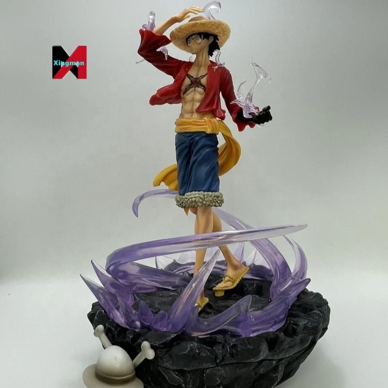 One Pieced Luffy Figure Three Powers Hot Blooded No Light Scene Statue Model Boxed Collectible Anime Decoration